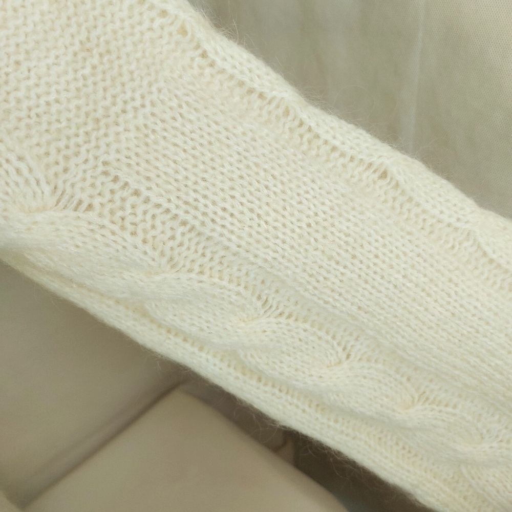 Vintage wool mohair fuzzy cable knit hooded sweater kimono sleeve Size Medium - Picture 8 of 13